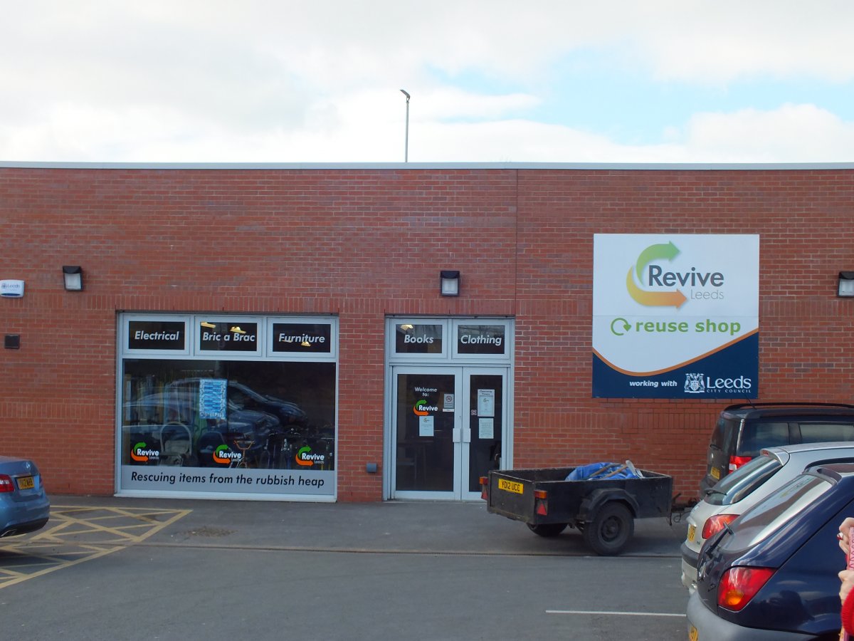 Reuse centre red brick frontage with Revive sign